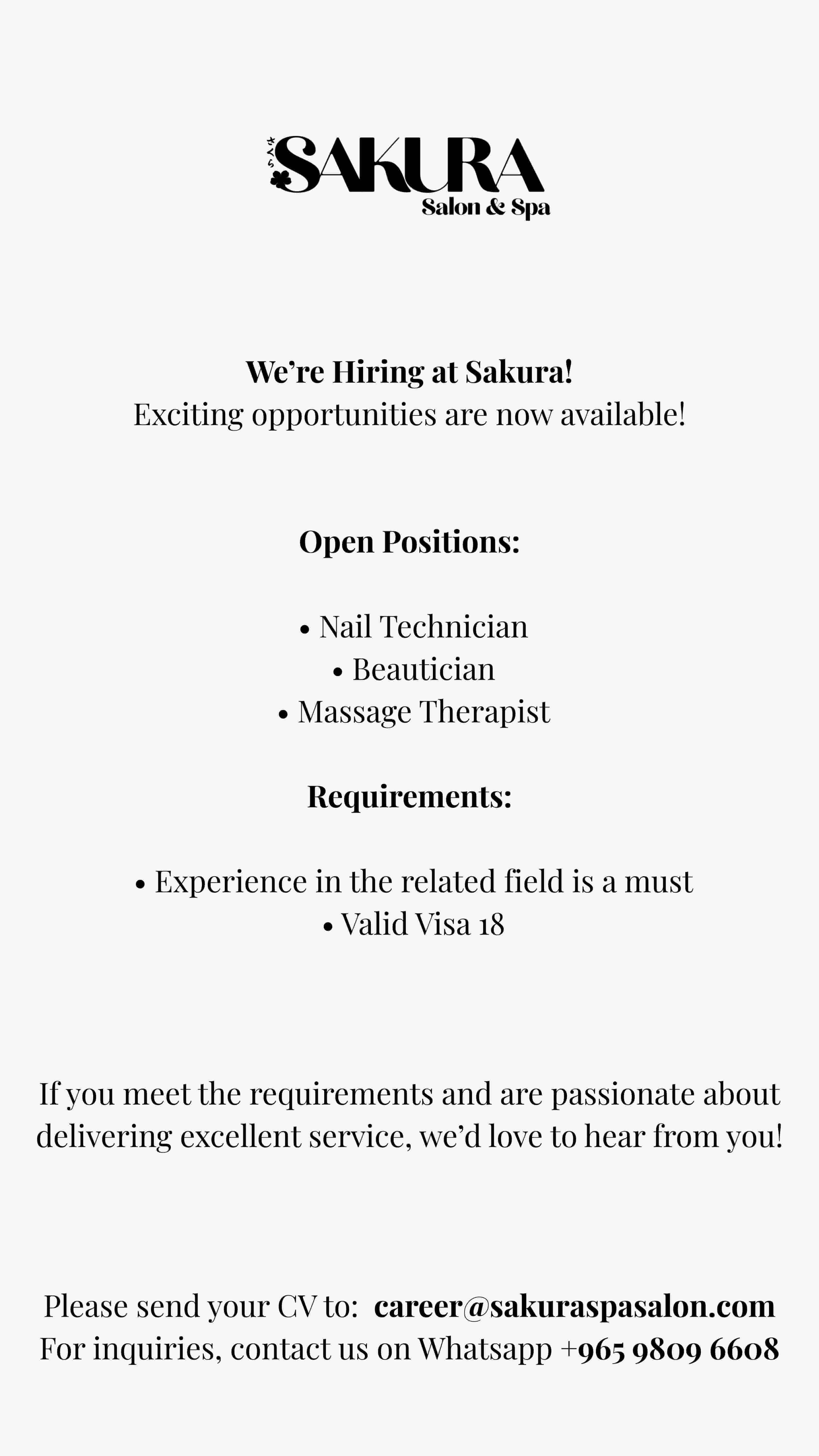 Salon Job Hiring