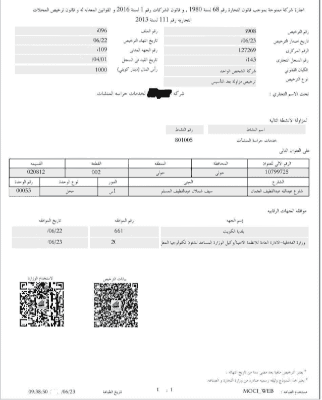 للبيع رخصة حراسه منشات