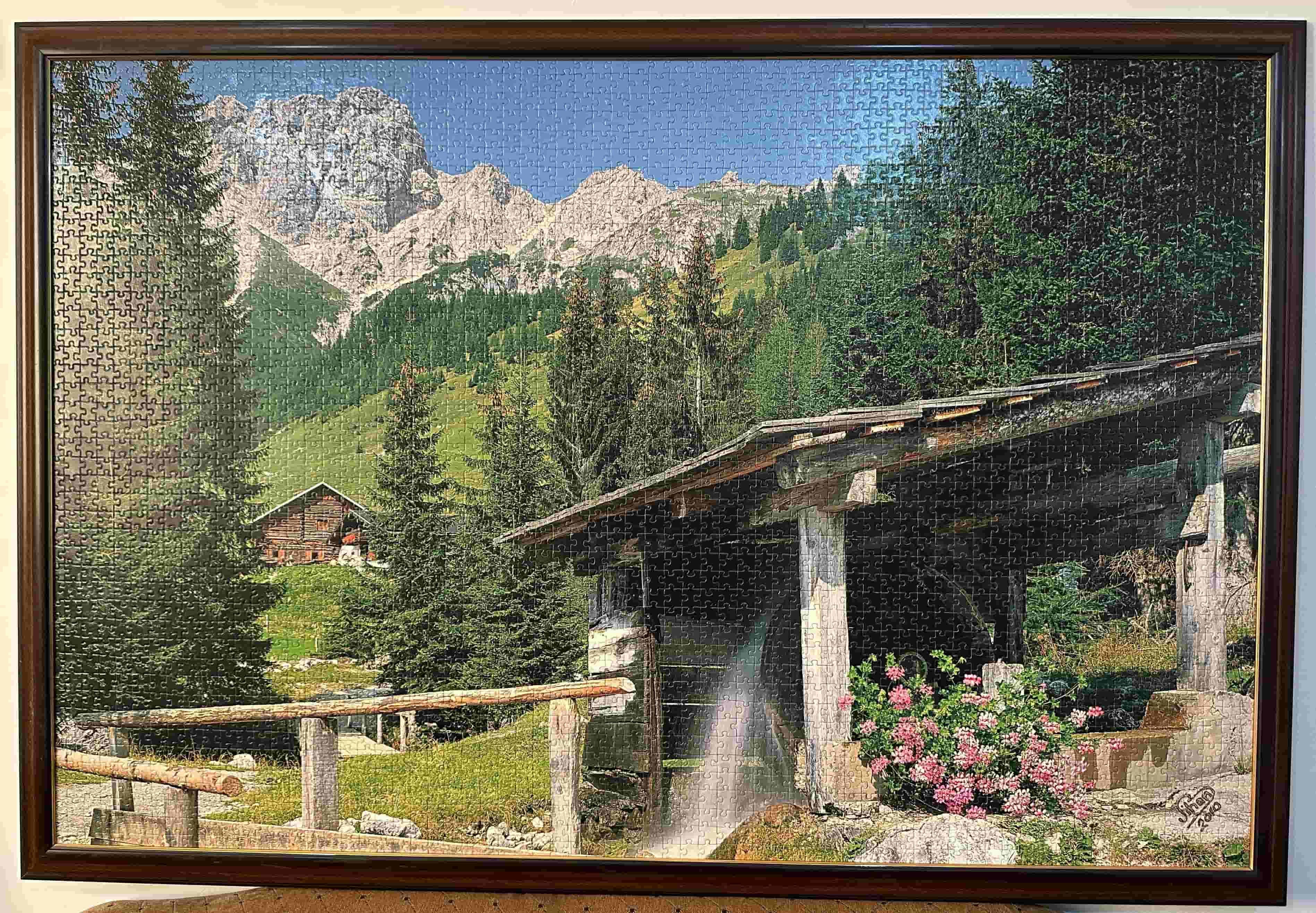 Puzzle painting with wooden frame 