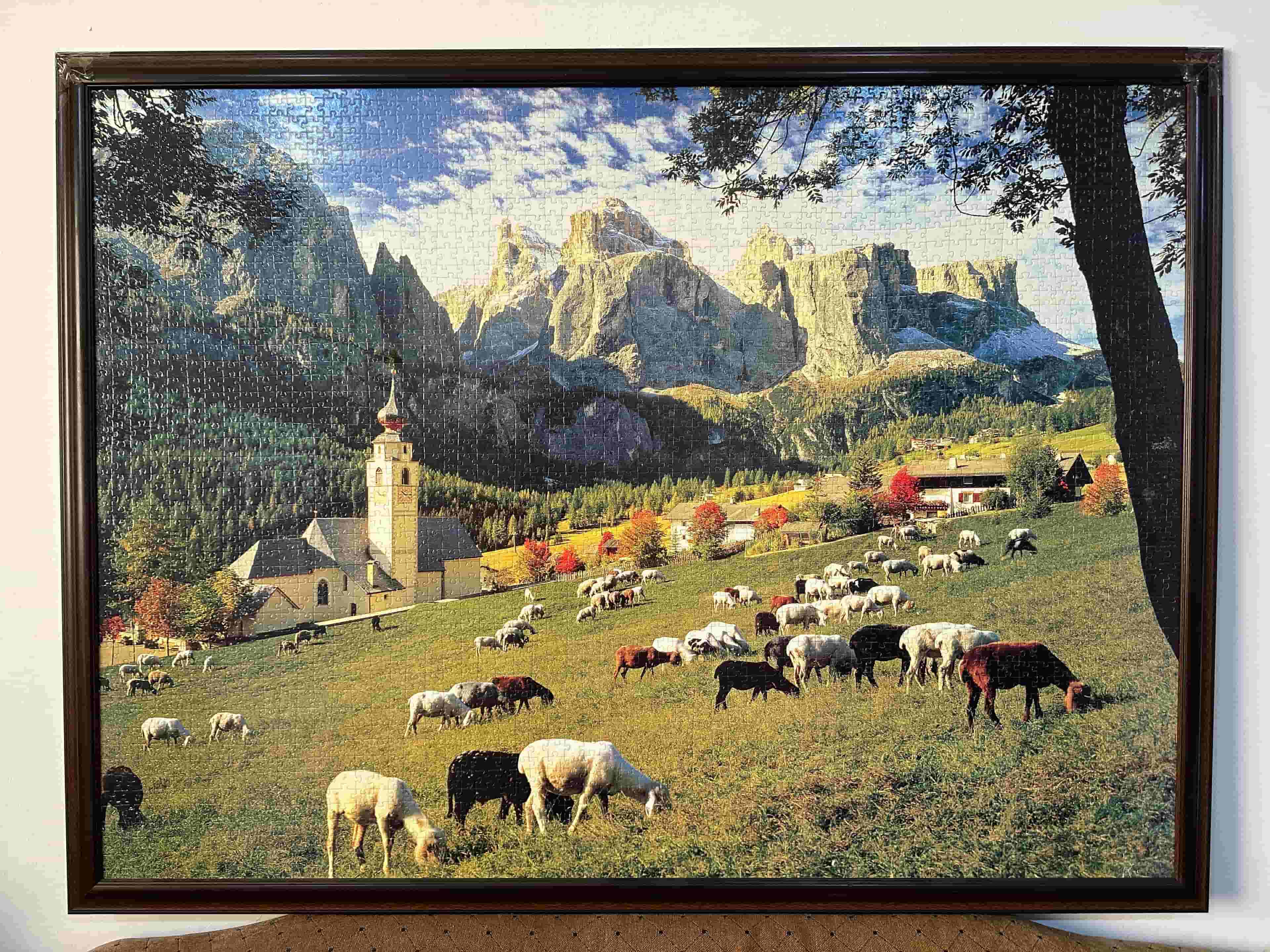 Puzzle painting with wood frame