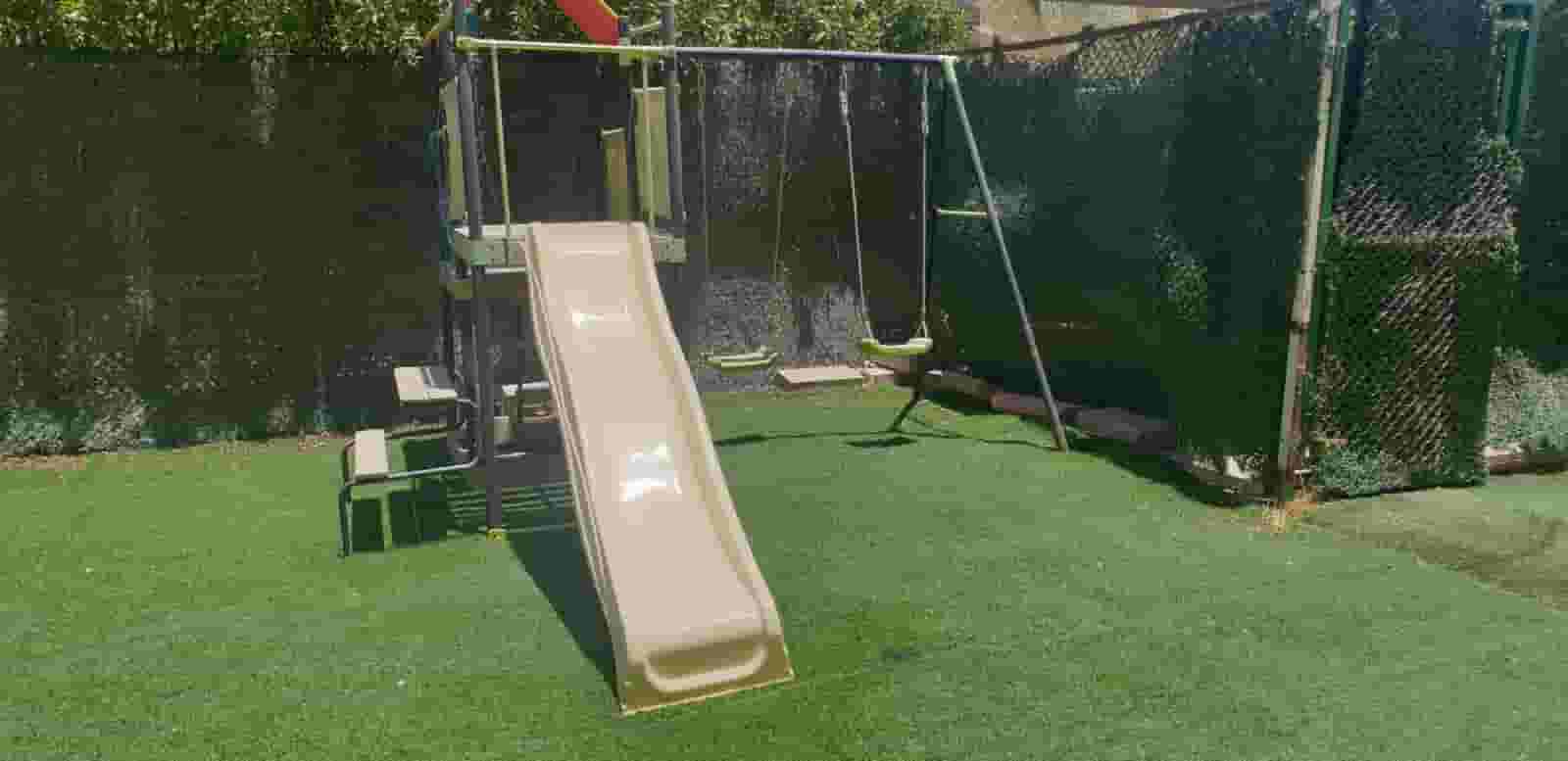 Drive with slide and swimming pool