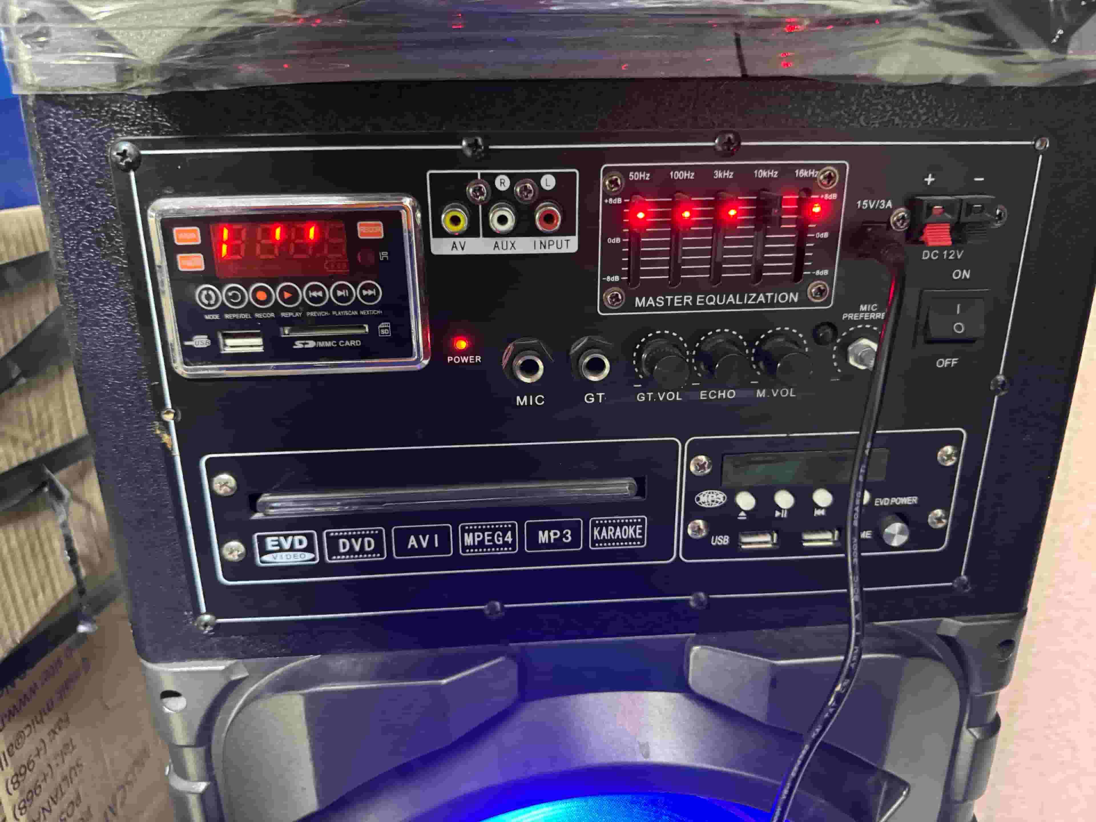 Oversized speakers with screen and wheel