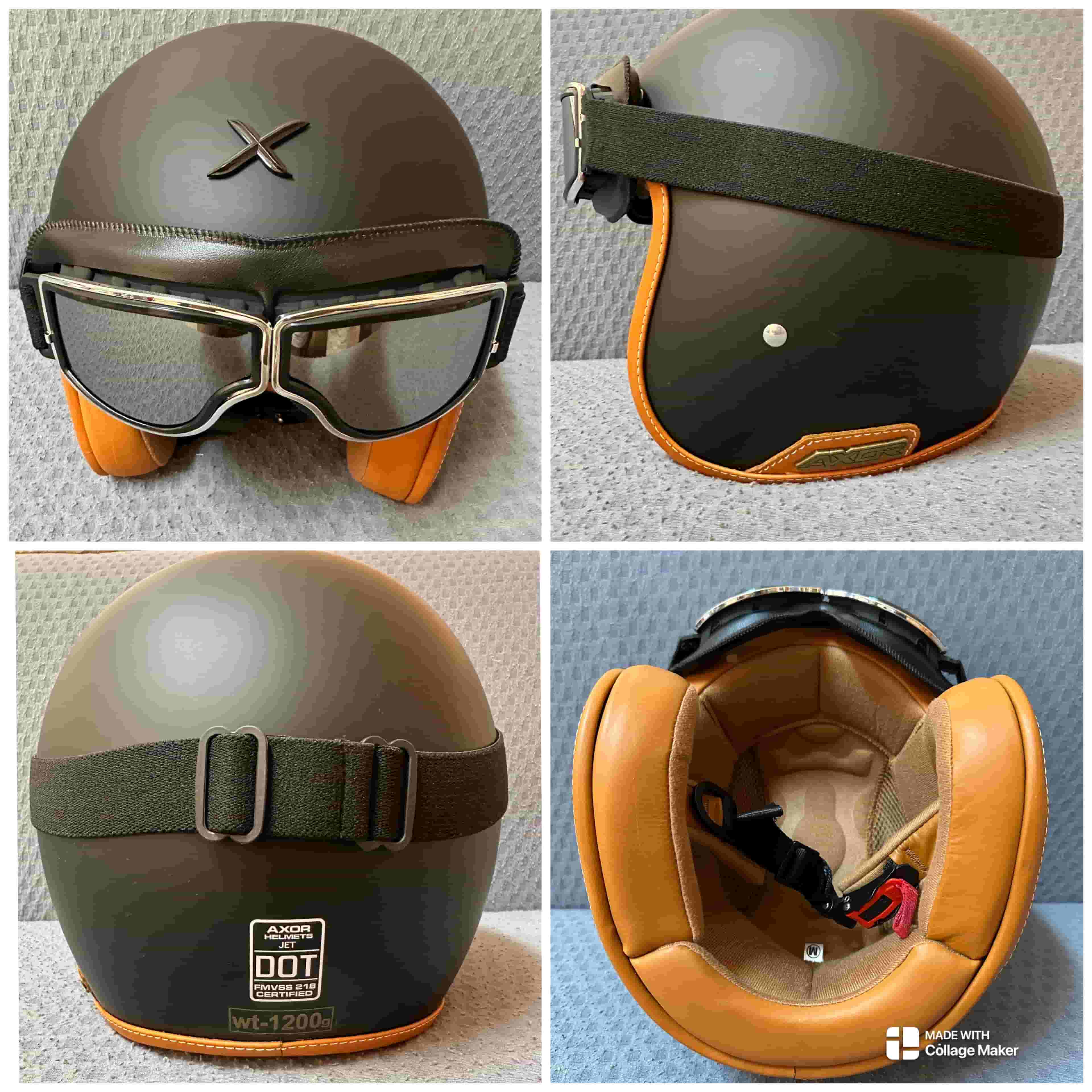 Retro Style Open face helmet with Goggles