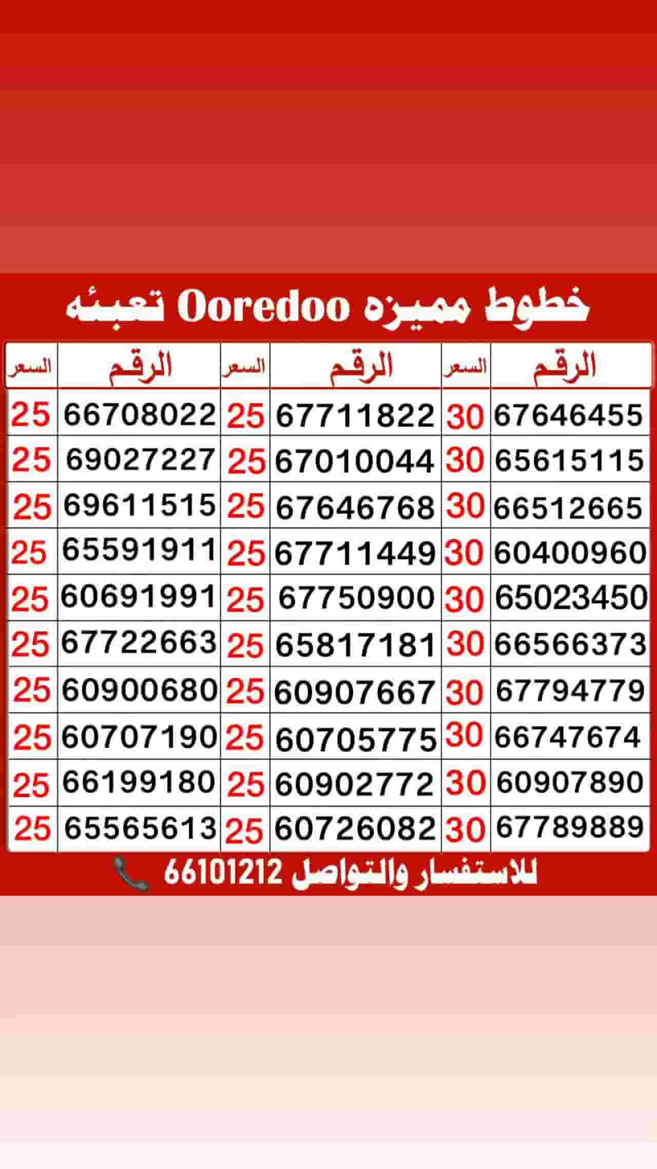 Special numbers Ooredoo Kuwait 