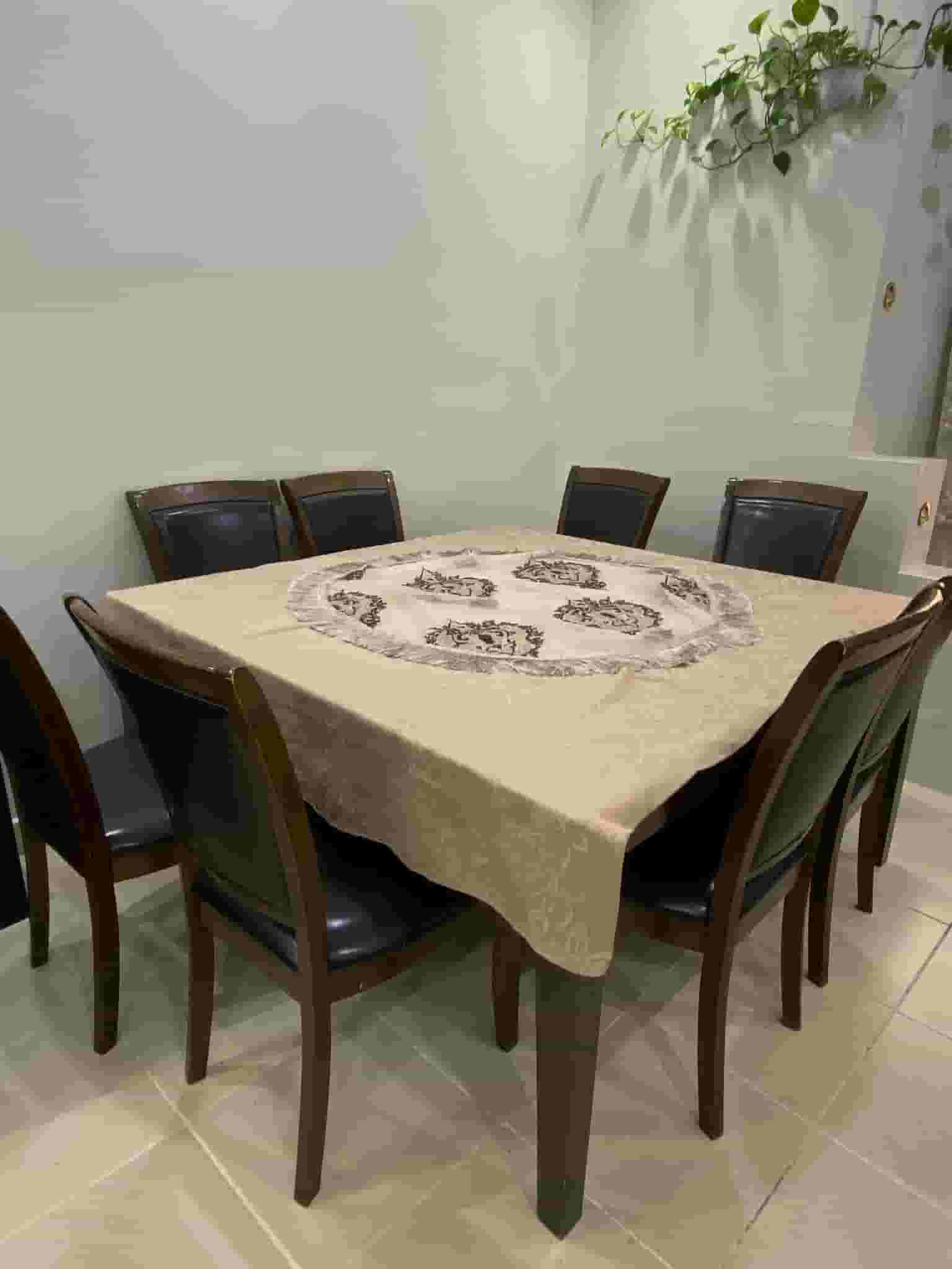 8-Seater Wooden Dining Table with Glass Top
