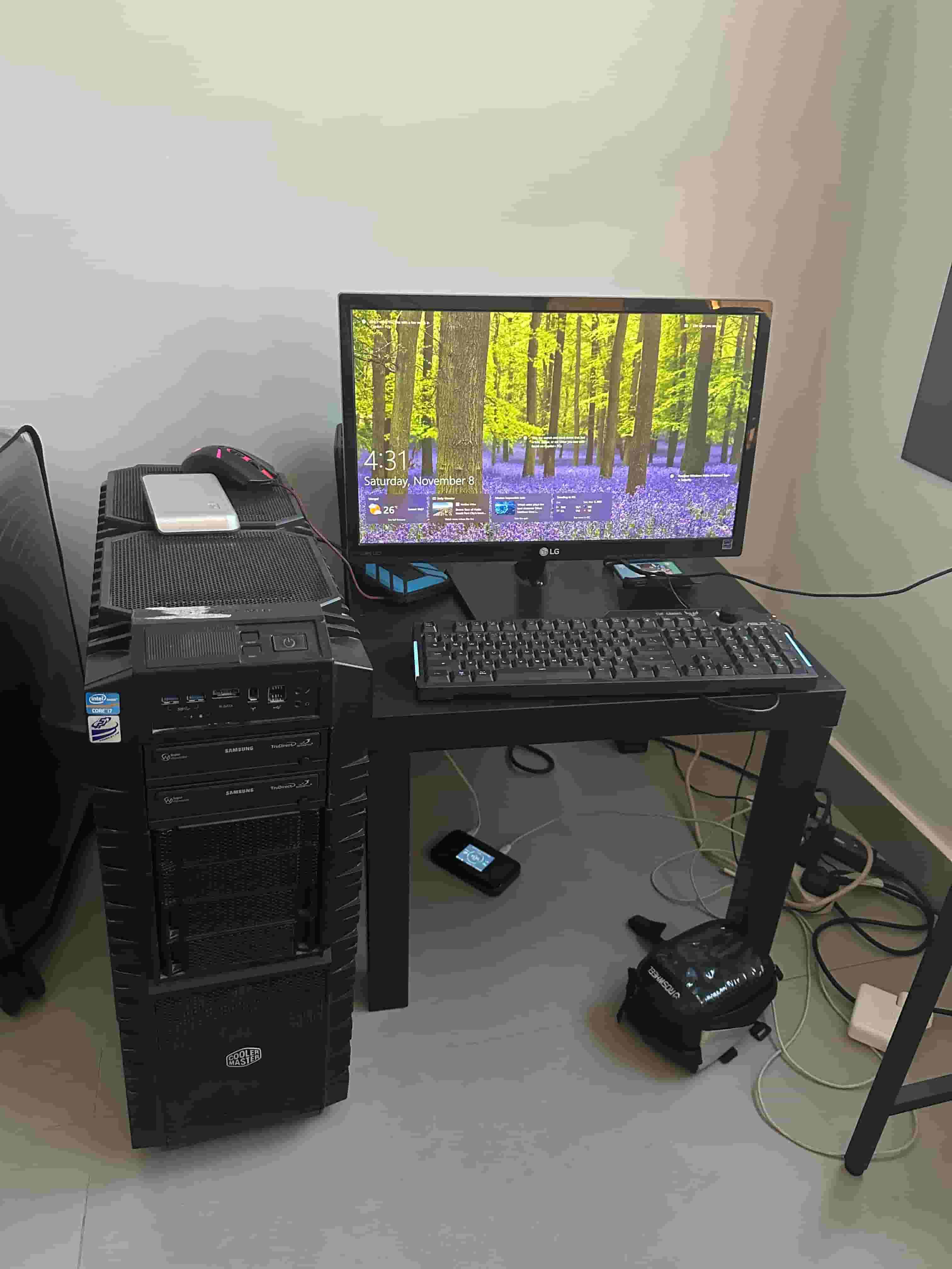 A gaming console with extra accessories