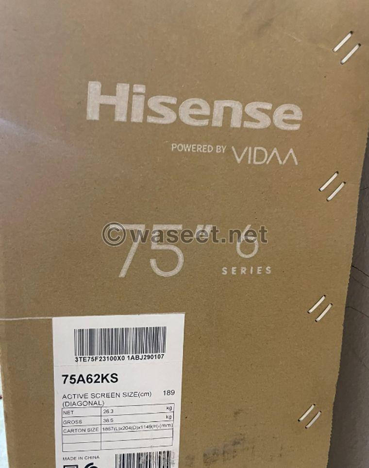 Hisense 75 inch new TV in cardboard 0