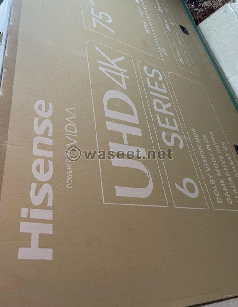 Hisense 75 inch new TV in cardboard 1