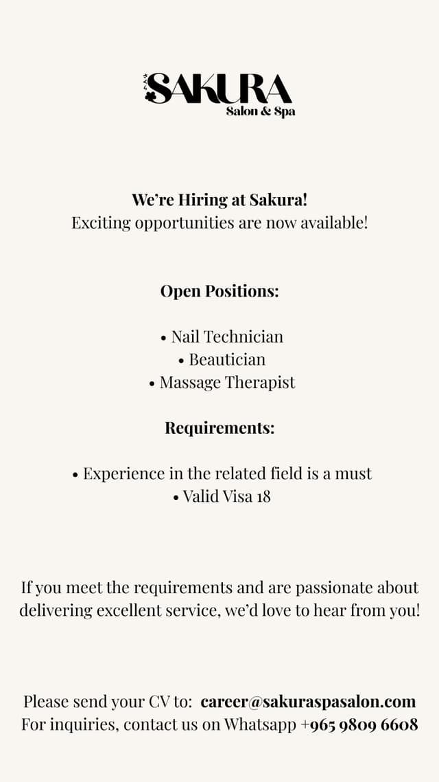 Salon Job Hiring