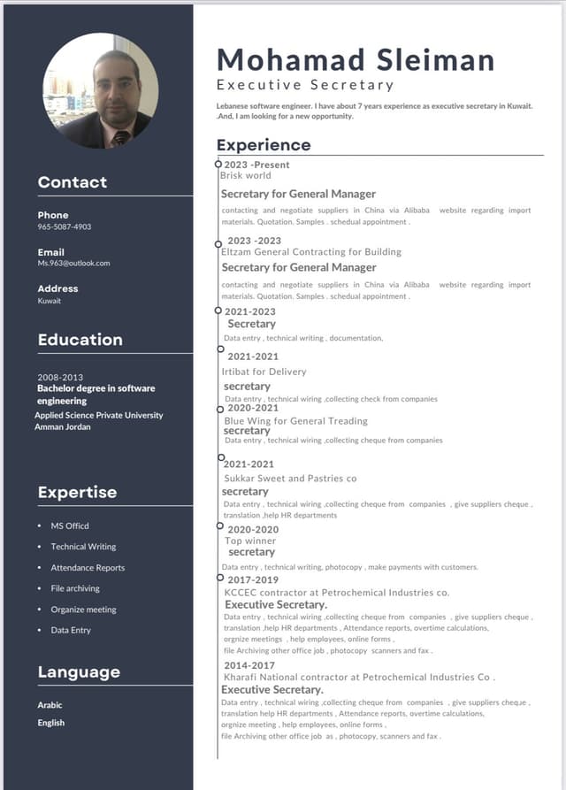 Secretary looking for job
