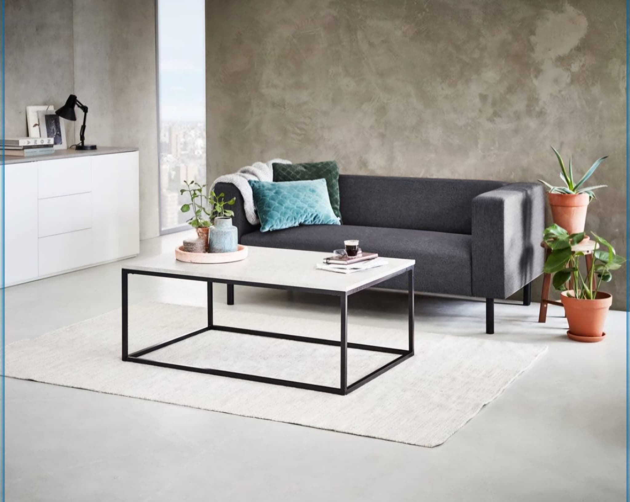Modern mid-size coffee table in gray, black concrete 4